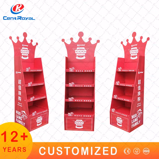 Maßgeschneiderter Bodenständer für Lebensmittel und Snacks aus Wellpappe